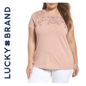 Lucky Brand Pink Floral Graphic Cotton Tee Shirt